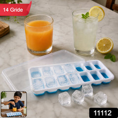 Ice cube maker tray filled with water, ready for freezing