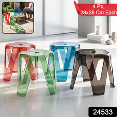 Transparent Plastic Sitting Stool 28x26cm Strong Indoor Outdoor Seat (4 Pc Set)