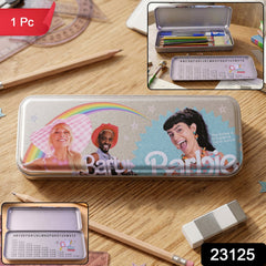 Open printed metal pencil case showing spacious interior