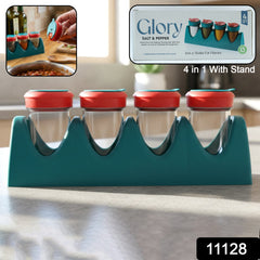 Compact 4-in-1 spice shaker set for kitchen counter