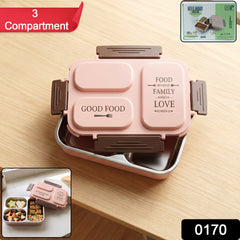 3-Compartment Stainless Steel Lunch Box (1 Pc)