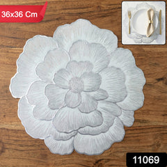 Round floral table placemat close-up