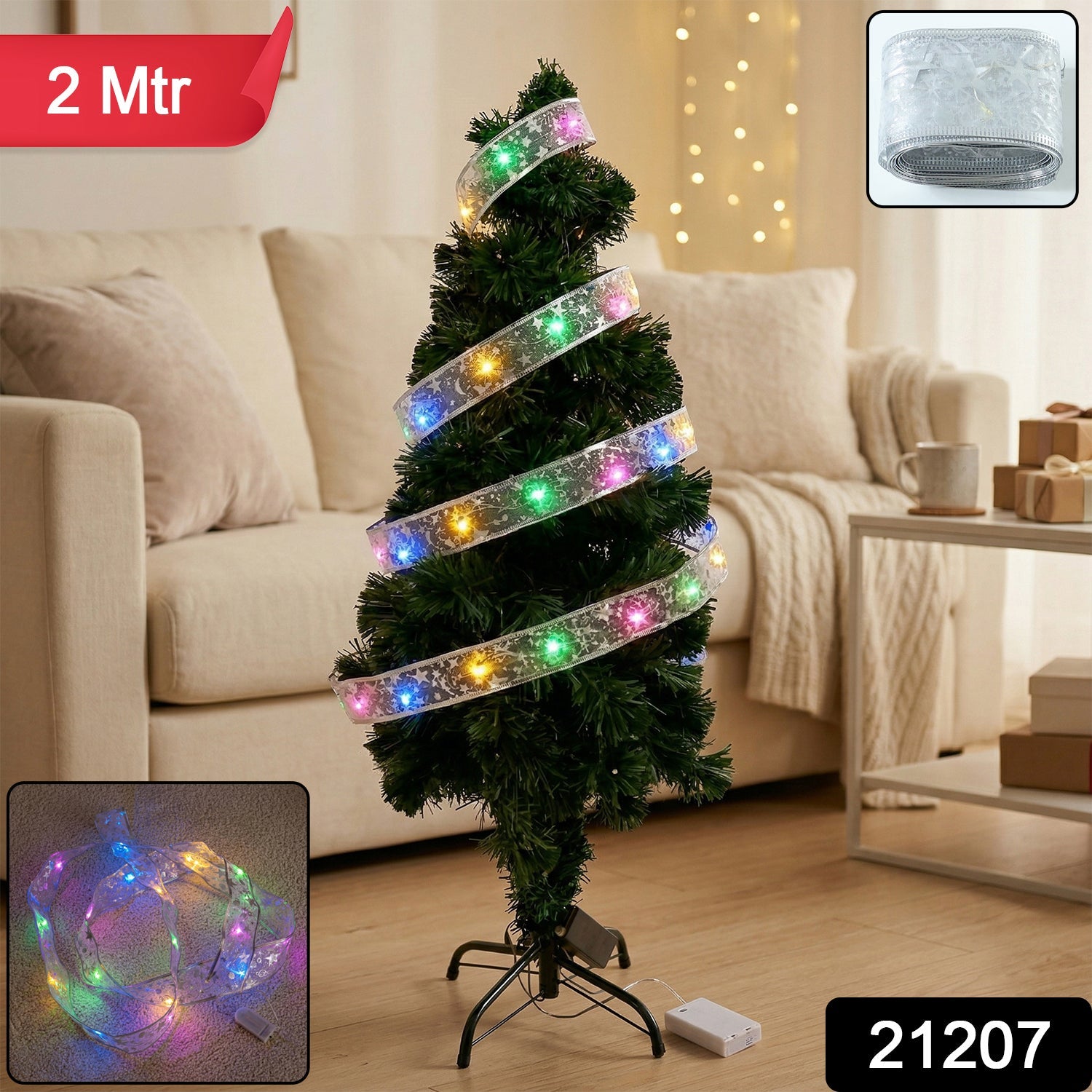 Decorative multicolor LED ribbon light strip coiled