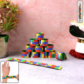 Colorful snap slap bracelets set with vibrant brick pattern