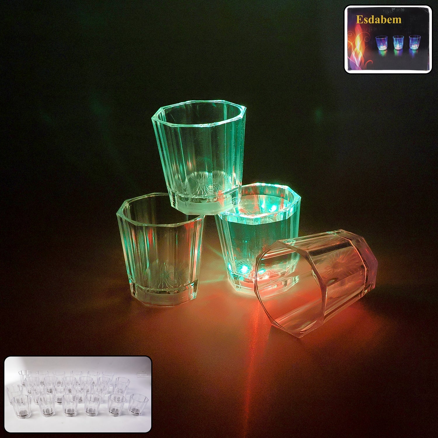 LED light-up shot glass set with glowing colors