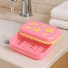 Plastic soap case holder with flip cover in star shape.