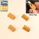 Silver aluminum tire valve stem caps set of 4 on white background