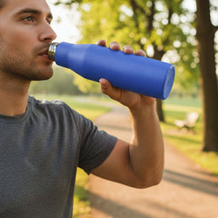 Leakproof blue stainless steel water bottle