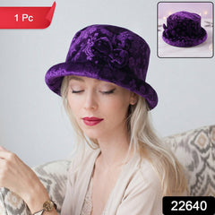 Velvet bucket hat with floral pattern on white background