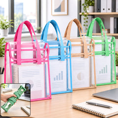 Clear mesh pocket document storage bag snap button