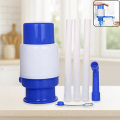Hand press water pump dispenser on a water bottle.