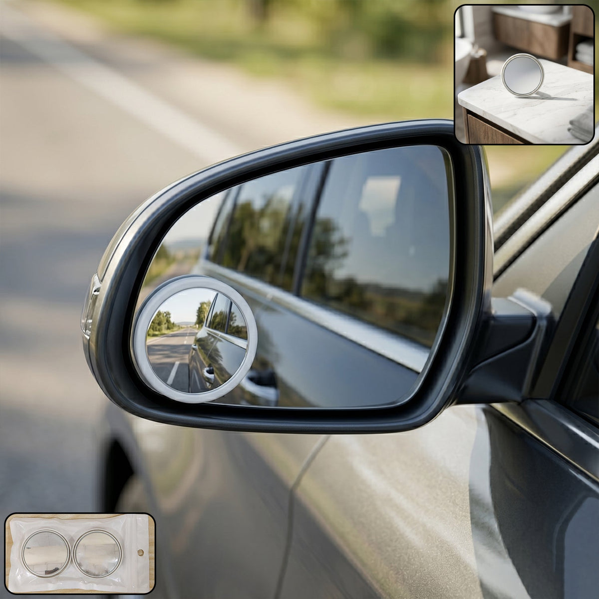 360Â° Rotating Wide Angle Blind Spot Mirror on car side mirror