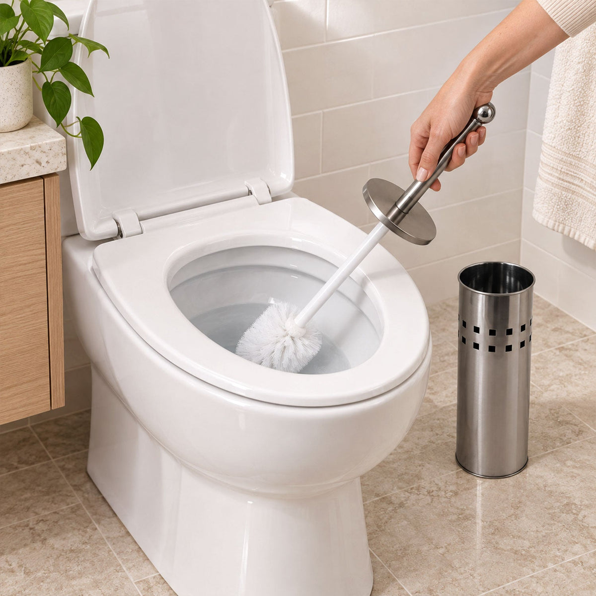 Steel Toilet Brush Holder Set for Bathroom, Covered Toilet Cleaner Stand (1 Set)