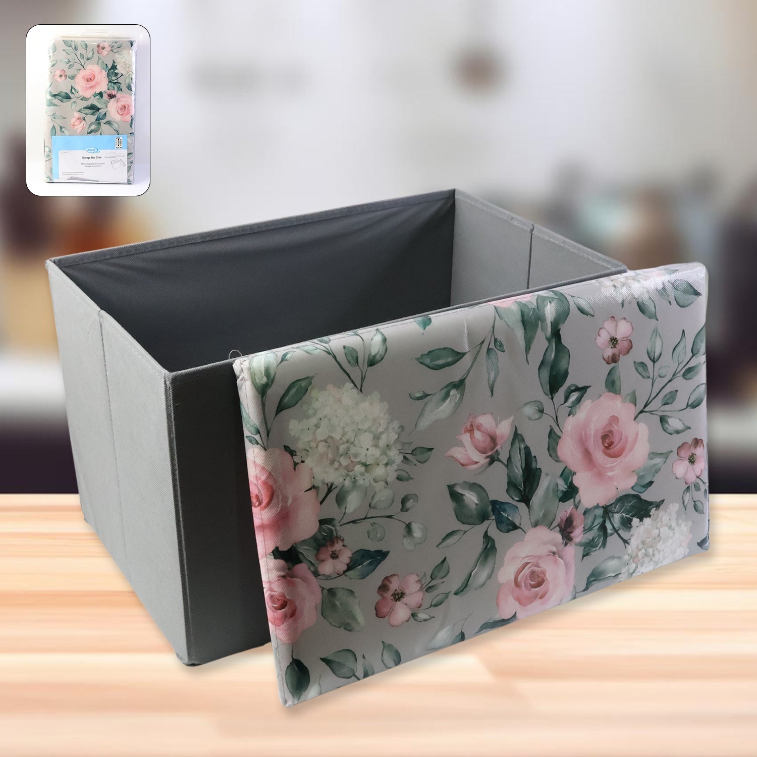 Premium Foldable Storage Box with Floral Lid (1 Pc)