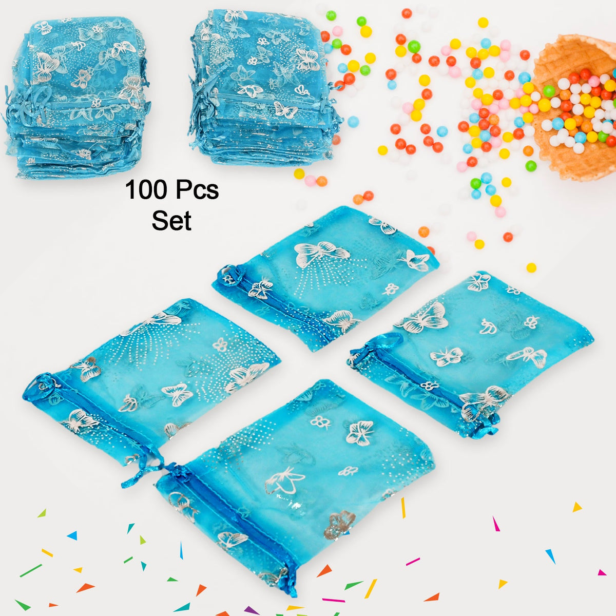 Organza Return Gift Bags Small Mesh Bags Drawstring Gift Bags Christmas Drawstring Organza Gift Bags, Wedding Party Festival Gift Bags, Jewellery Packing Pouch Dry Fruit Pouch 10Ã—12 Cm (100 Pcs Set)