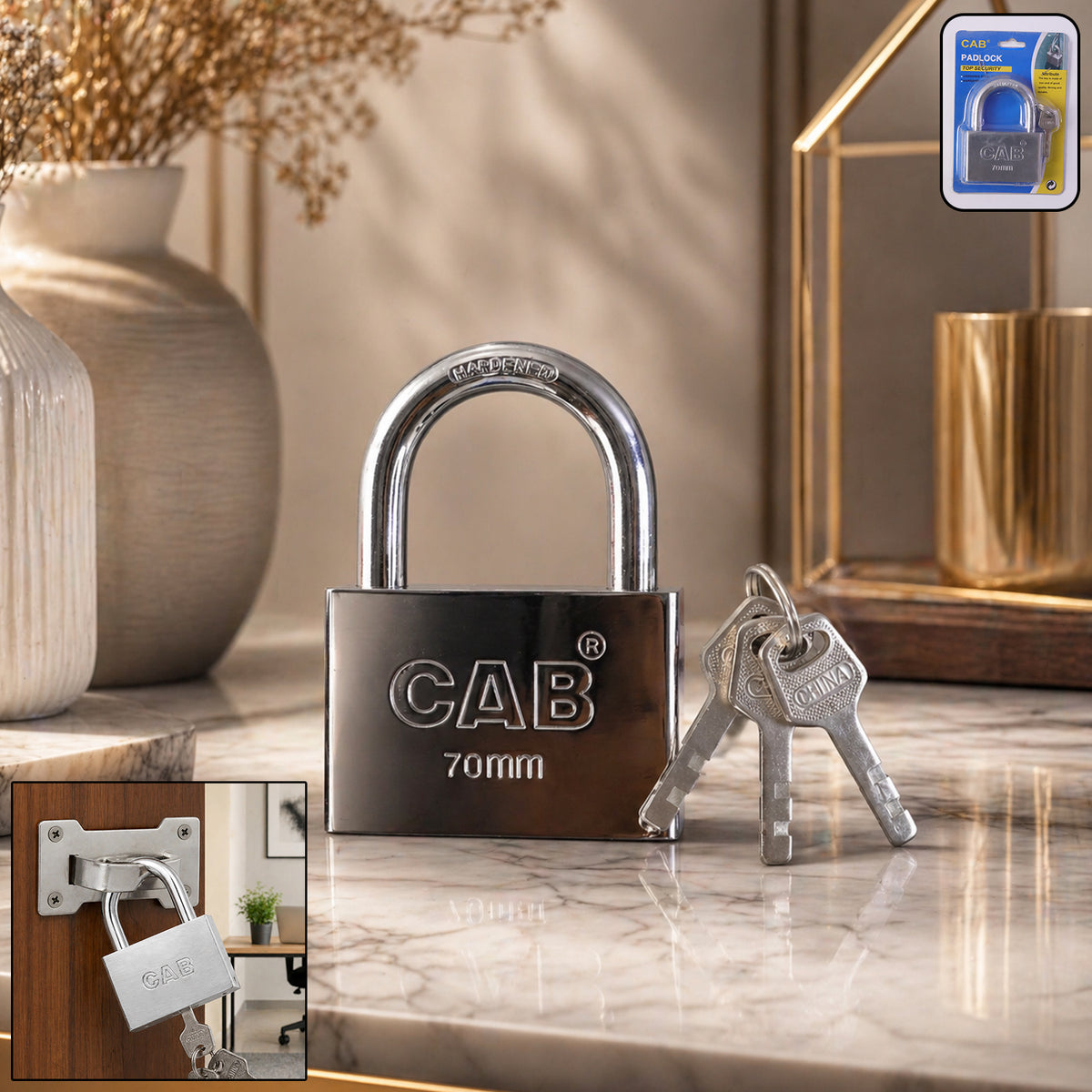 Heavy Steel Premium Square Padlock 70mm With 3 Keys