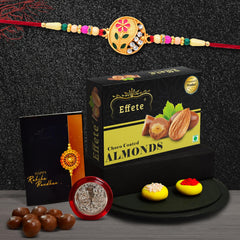 (K1_507_CA32) Rakhi Combo with Chocolate Almonds 32gm| Rakhi for brother with gift | Fancy Rakhis for men stylish |rakhi combo for brother | Set of 1 Rakhi | Chocolate |