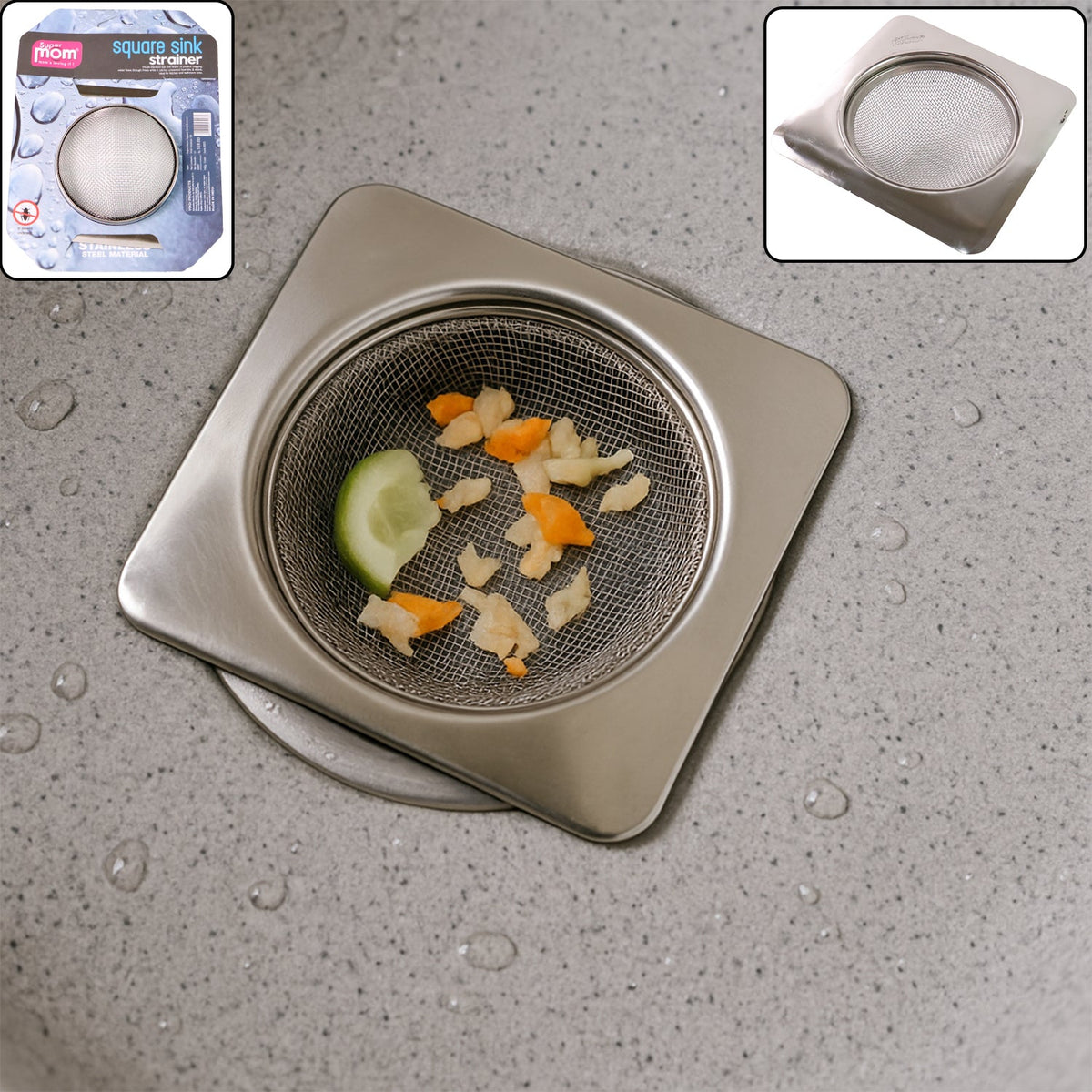 Supermom Stainless Steel Square Sink Strainer in kitchen sink