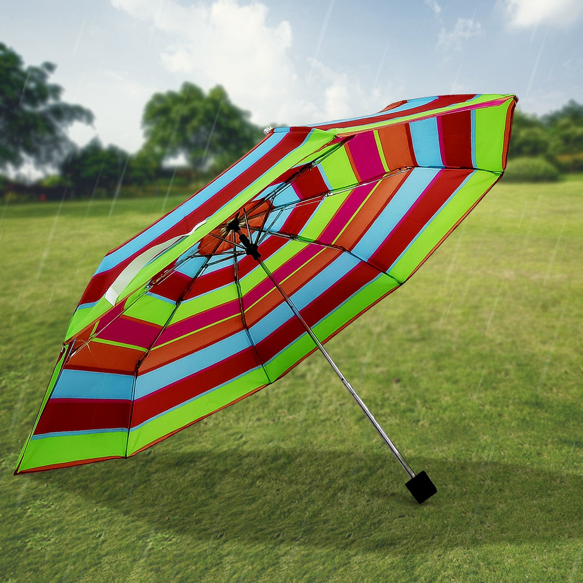 3-fold foldable umbrella with sun and rain protection in assorted designs