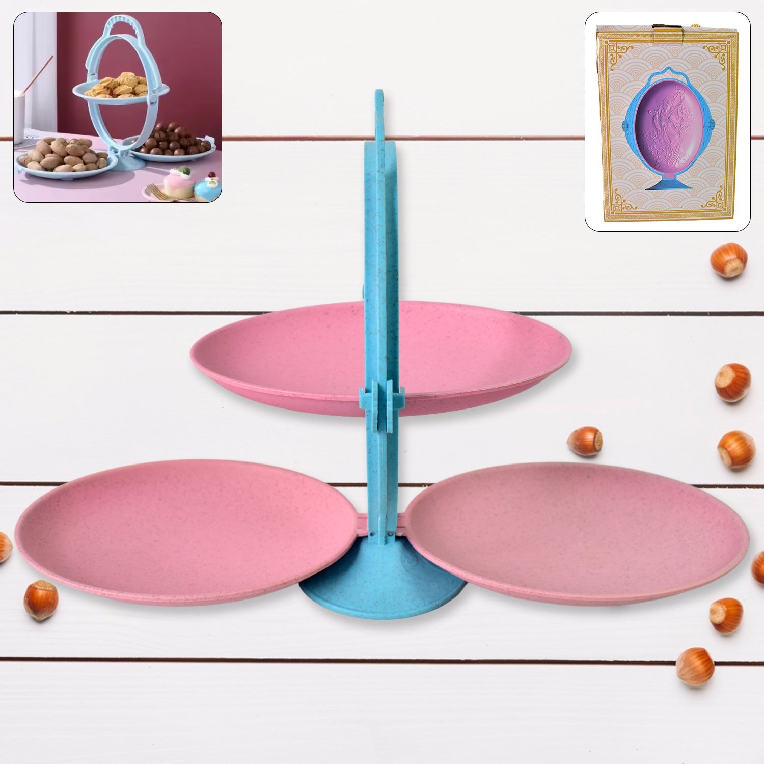 Foldable 3-layer fruit plate with handle