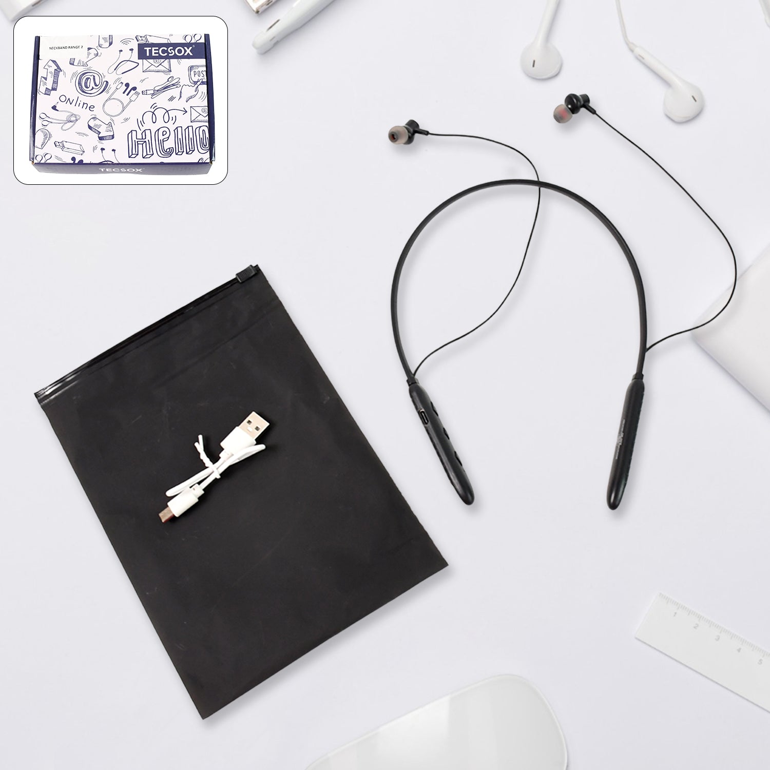 Bluetooth Wireless Neckband Earphones, 40H Playtime, IPX Water-Resistant, High Bass