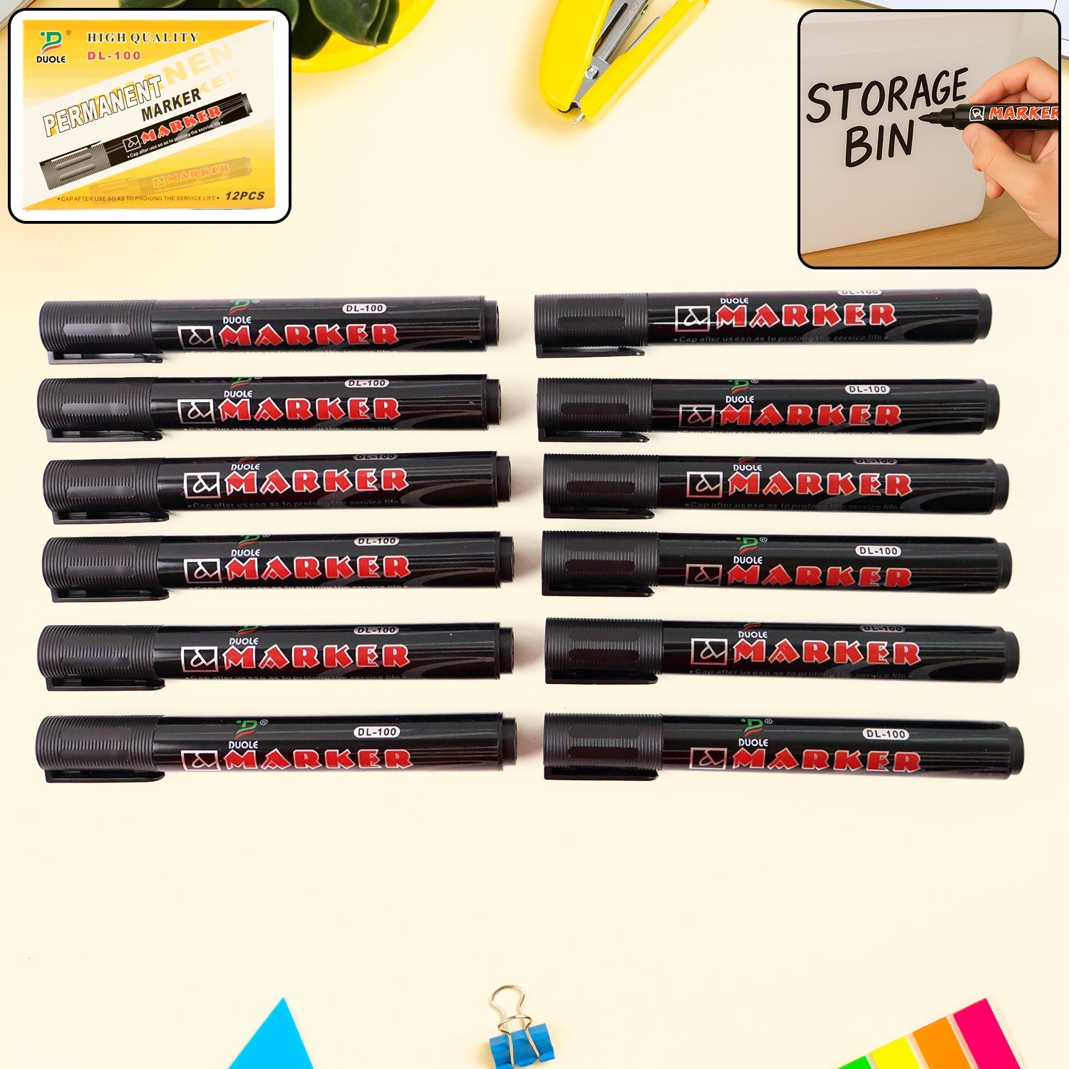 Full view of black ink whiteboard marker lying horizontally