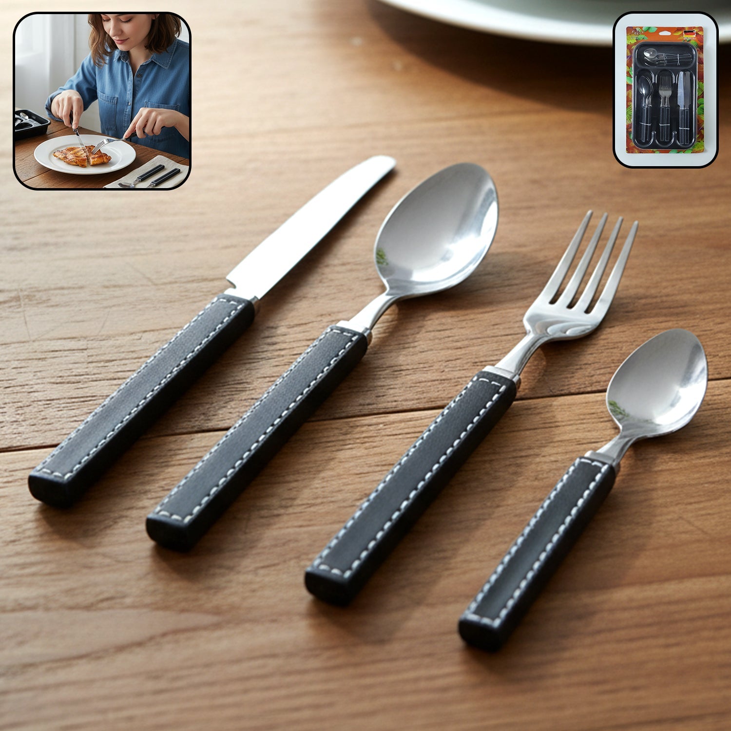 Premium Stainless Steel Kitchen Plastic Handle Cutlery Set With Tray ...
