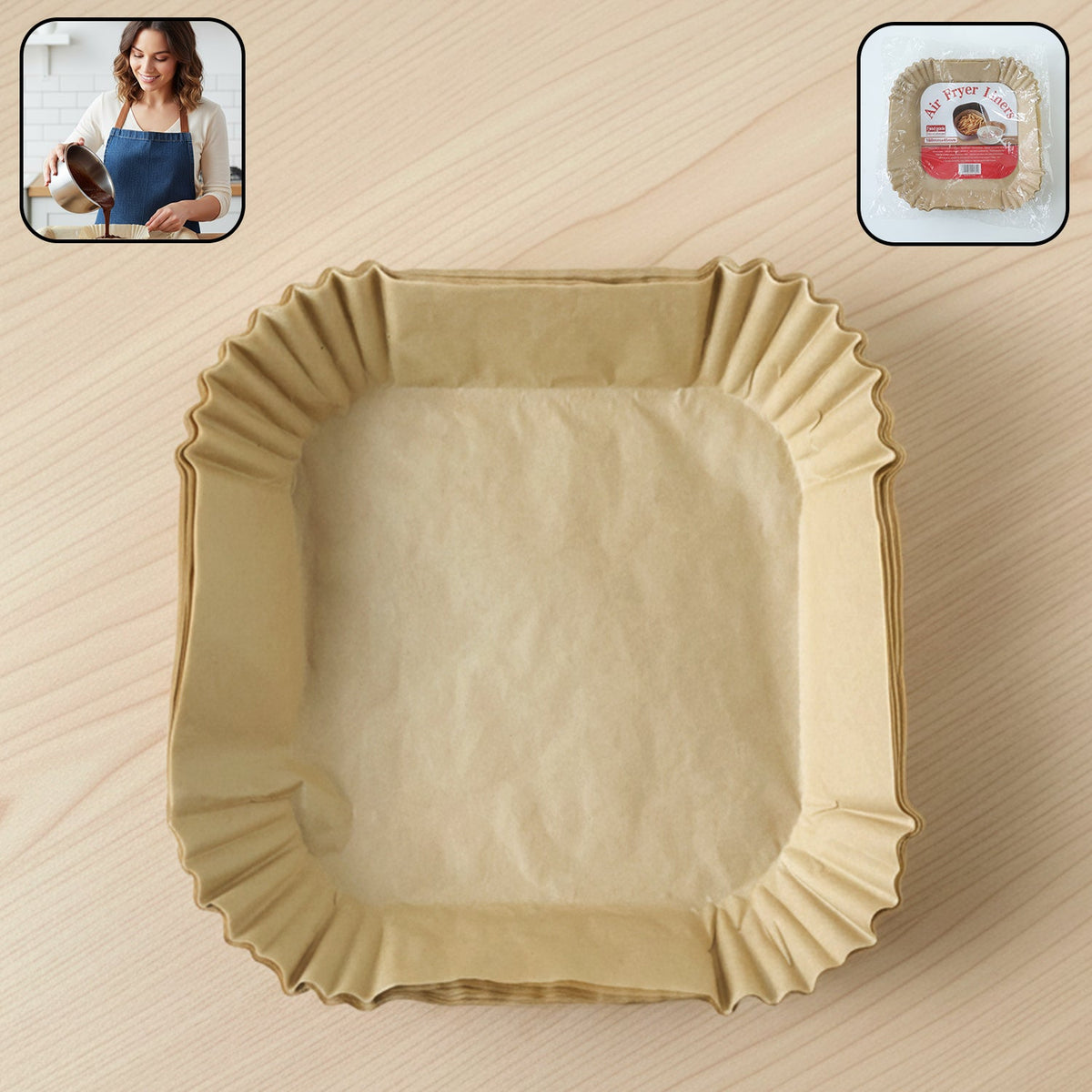 Square Disposable Paper Air Fryer Liners (50 Pc Pack, 160x45 mm)