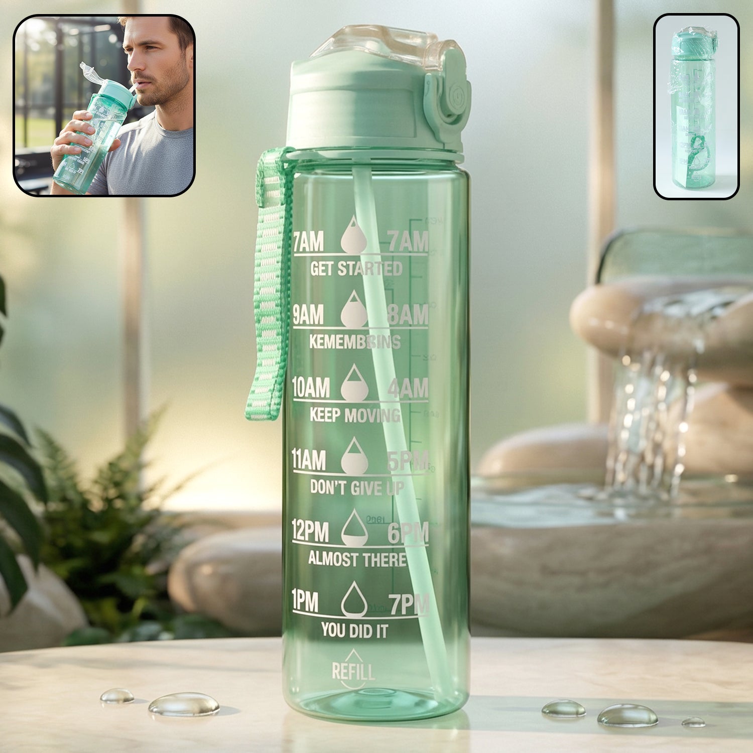 900ML Motivational Water Bottle front view