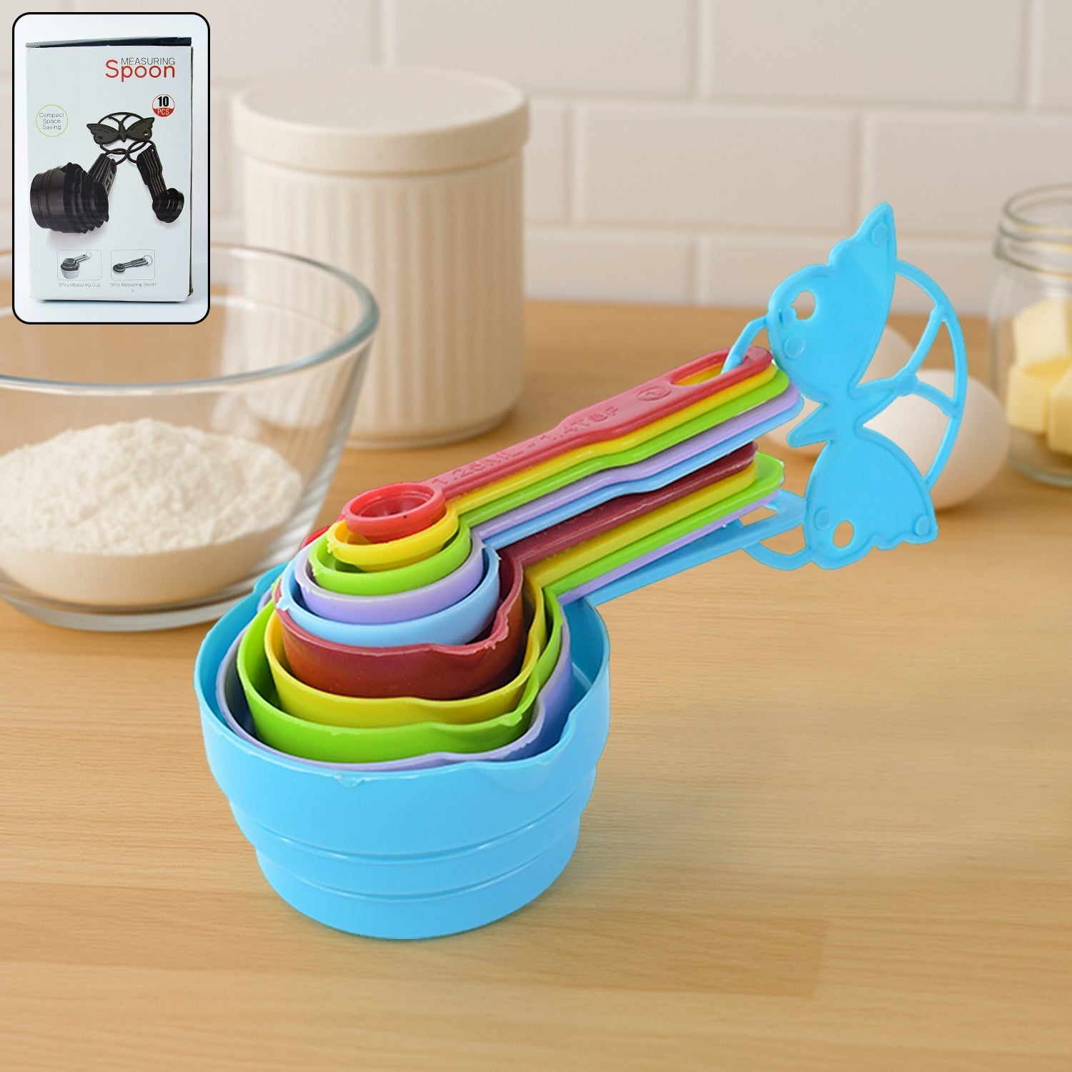 10Pcs Plastic Measuring Spoons and Cups Set for Home Kitchen Cooking.