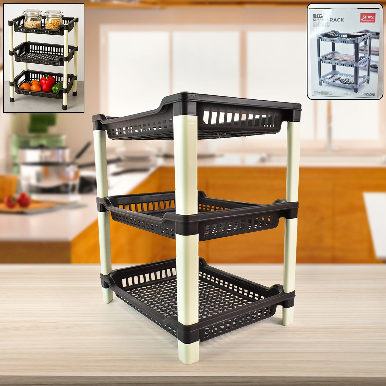 Apex Big Multi use Plastic Storage Rack – 3-Tier (1 Pc) – gambitproduct.com