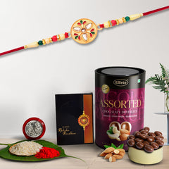 (K1_508_AS) Rakhi Combo with Assorted Chocolate Dryfruits 96gm, Rakhi & Chocolate for brother, Fancy Rakhis for men stylish, rakhi with gift, Rakhi Combo, Set of 1, Chocolate