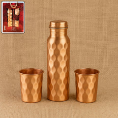 Diamond Cut Copper Bottle & 2 Glasses Gift Box Set
