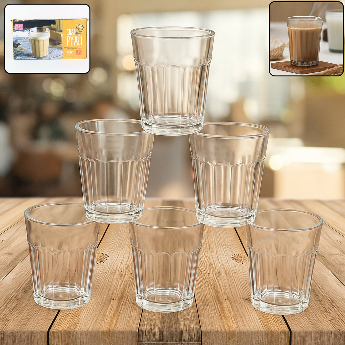 Supermom Plastic Chai Pyali Transparent Tea Glass Set (130ML / 6 Pc)