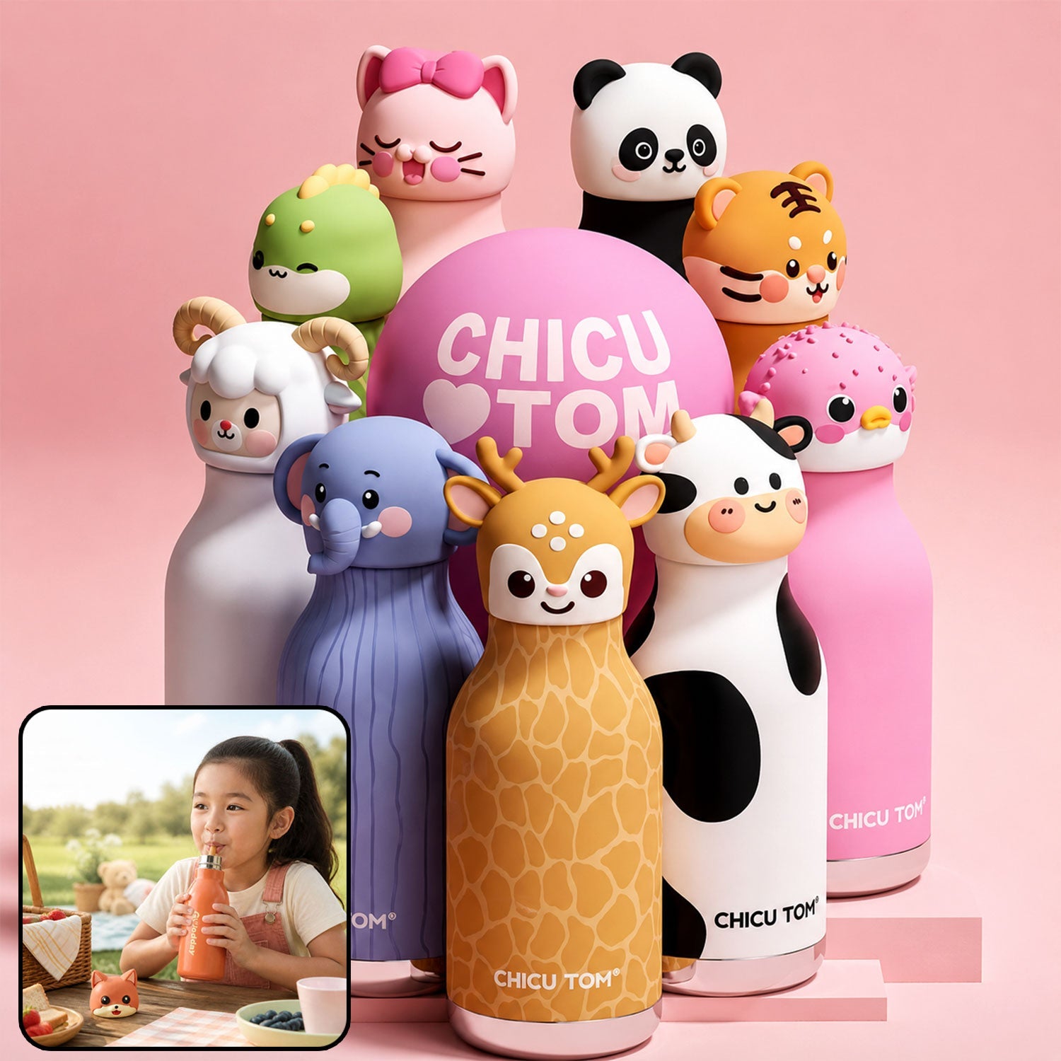 Kids stainless steel vacuum water bottle 450 ml with straw