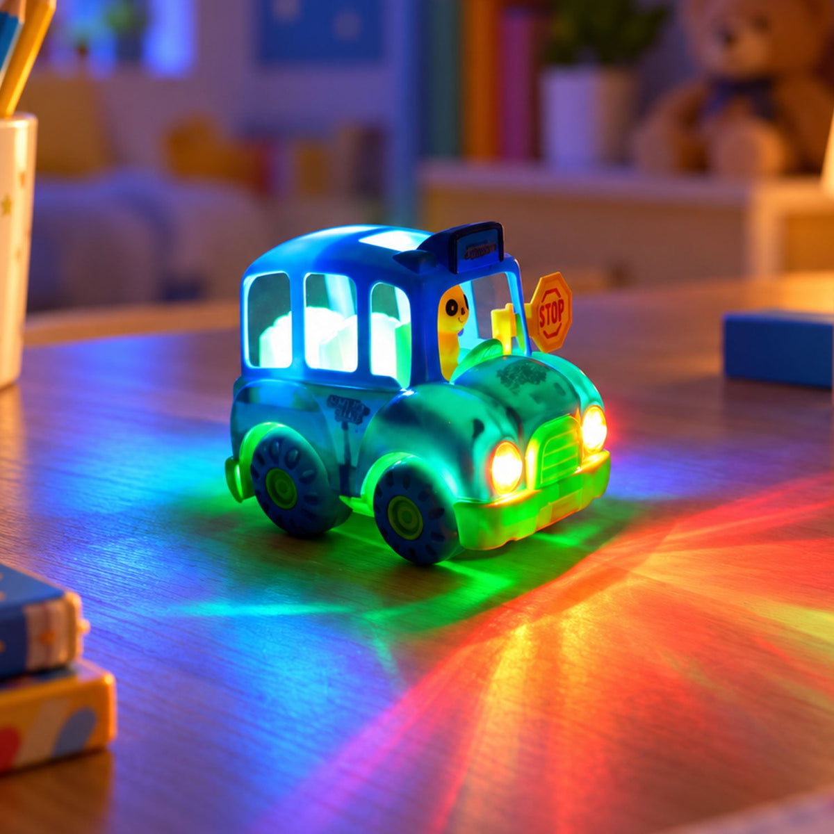 Musical School Bus Toy for Kids with Lights, Bump and Go Play Vehicle (1 Pc)
