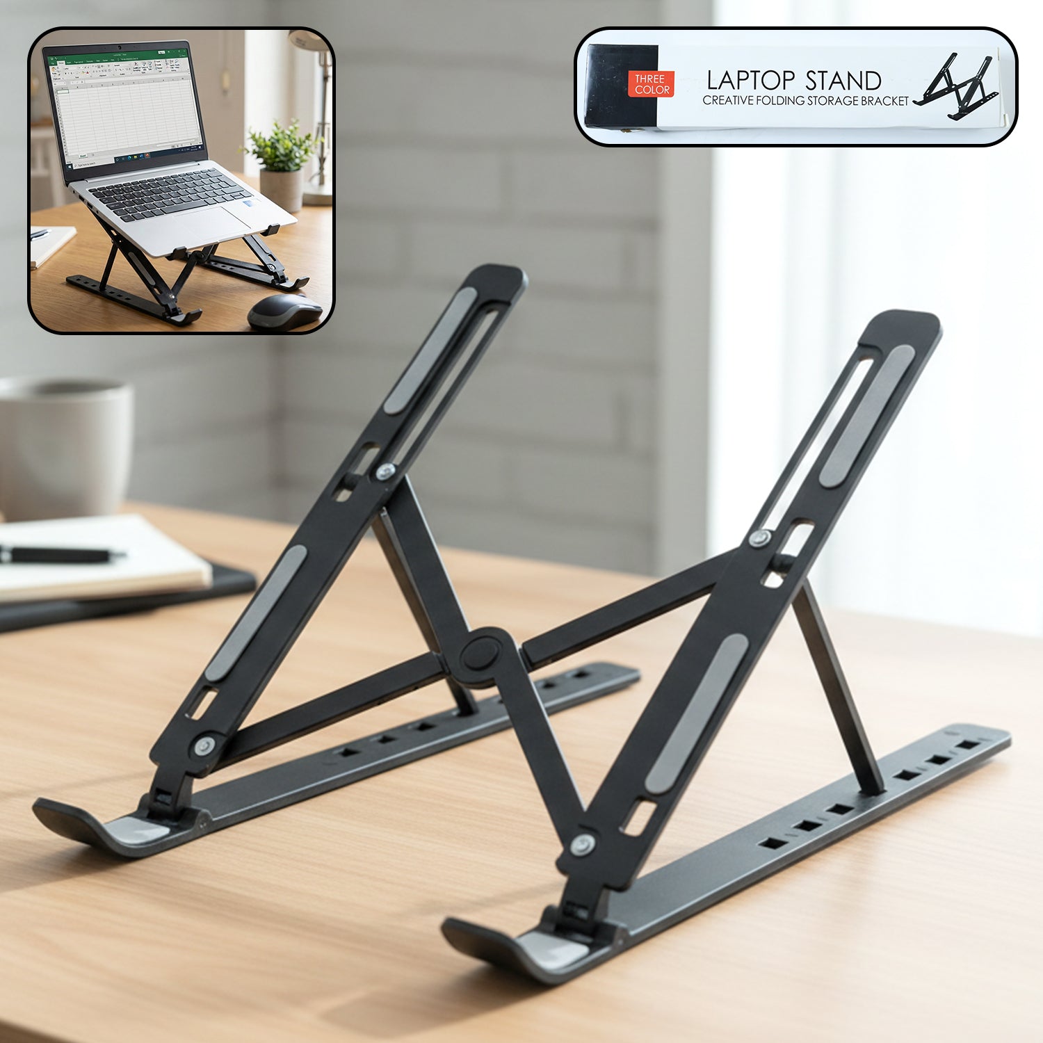 Adjustable portable tablet stand holding a tablet