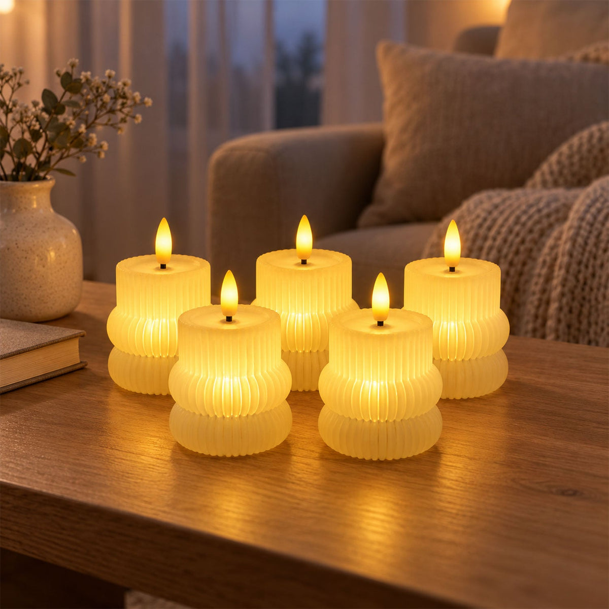 Ribbed flameless LED candles table home decor