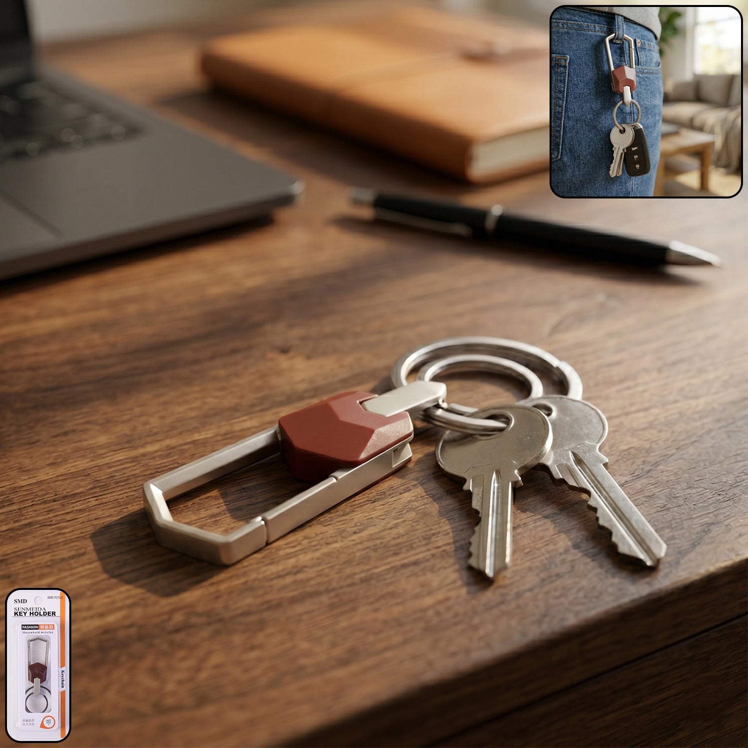 Premium metal carabiner key holder clip front view