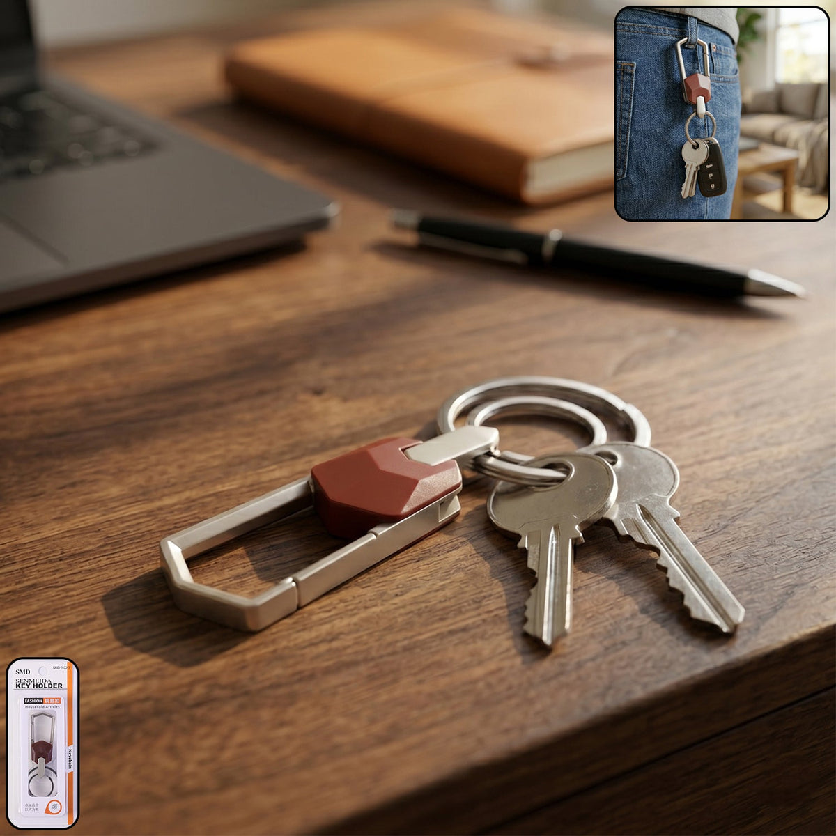 Premium metal carabiner key holder clip front view
