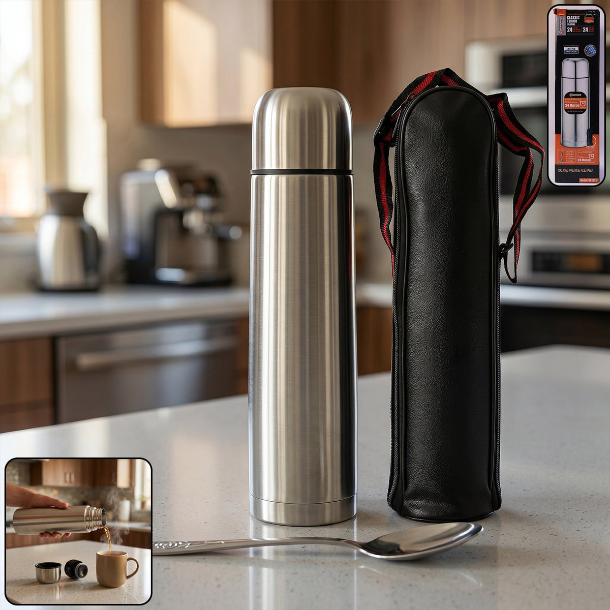 1000ml Stainless Steel Vacuum Flask with Pouch