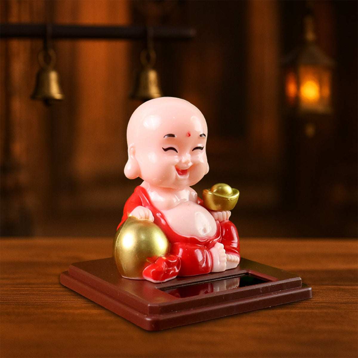 Solar powered moving head Buddha statue car ornament in mixed colors