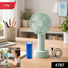 Side view of portable handheld fan showing compact size
