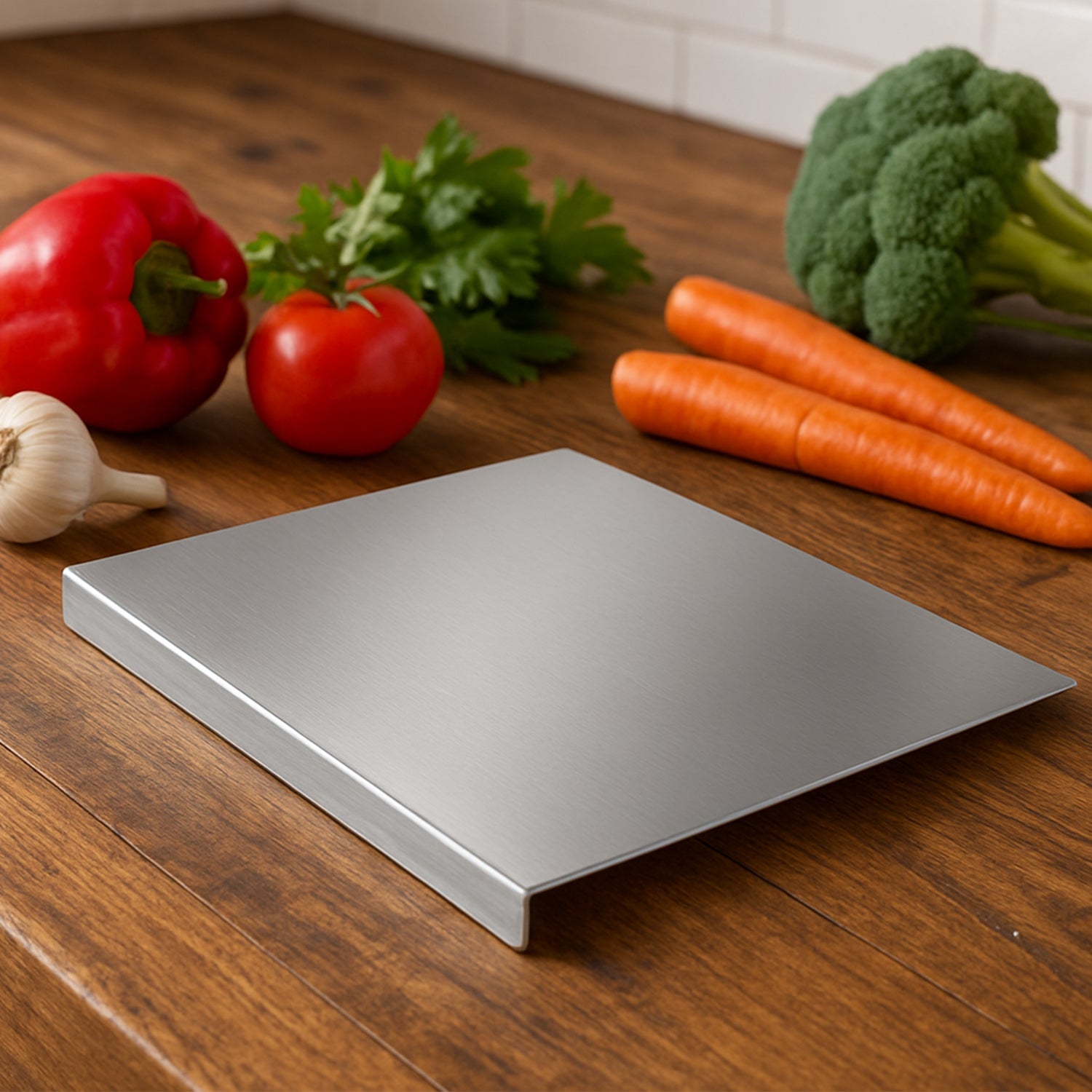 Premium Stainless Steel Anti-Bacterial Chopping Board with Bent Edge