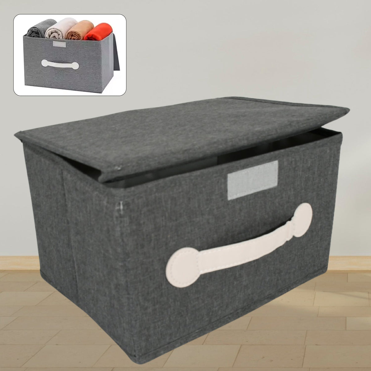 Small Foldable Storage Box With Lid And Handles, Cotton And Linen Storage Bins And Baskets Organizer For Nursery, Closet, Bedroom, Home (28Ã—20Ã—16 Cm / 1 pc)
