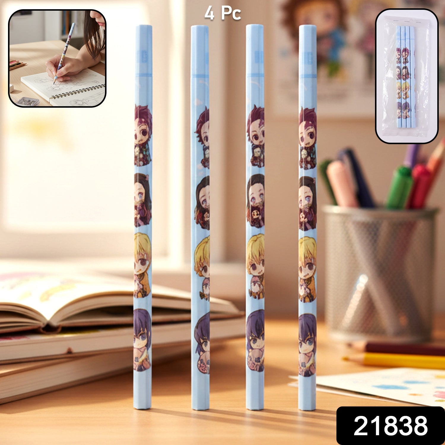 Cartoon Printed Pencil Set for Kids – Cute School Writing Pencils (4 Pc)