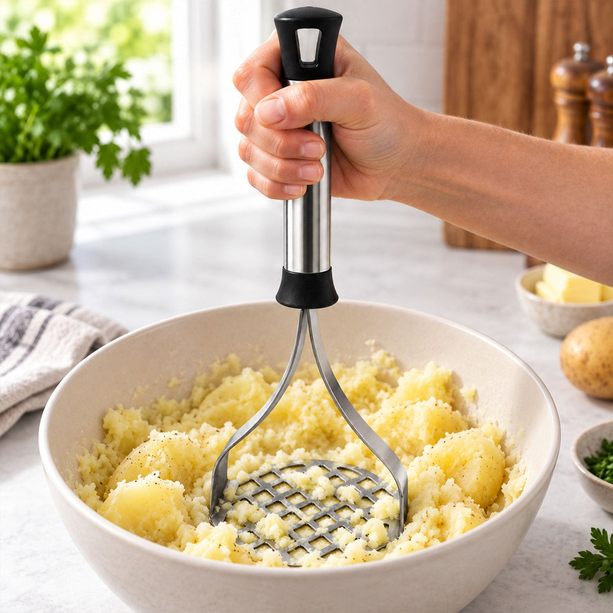 Steel potato masher pav bhaji grip handle
