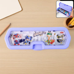 Kids Pencil Box with Maze Game featuring a vibrant cartoon character print.