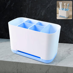 Toothbrush holder with multiple compartments organizing bathroom items
