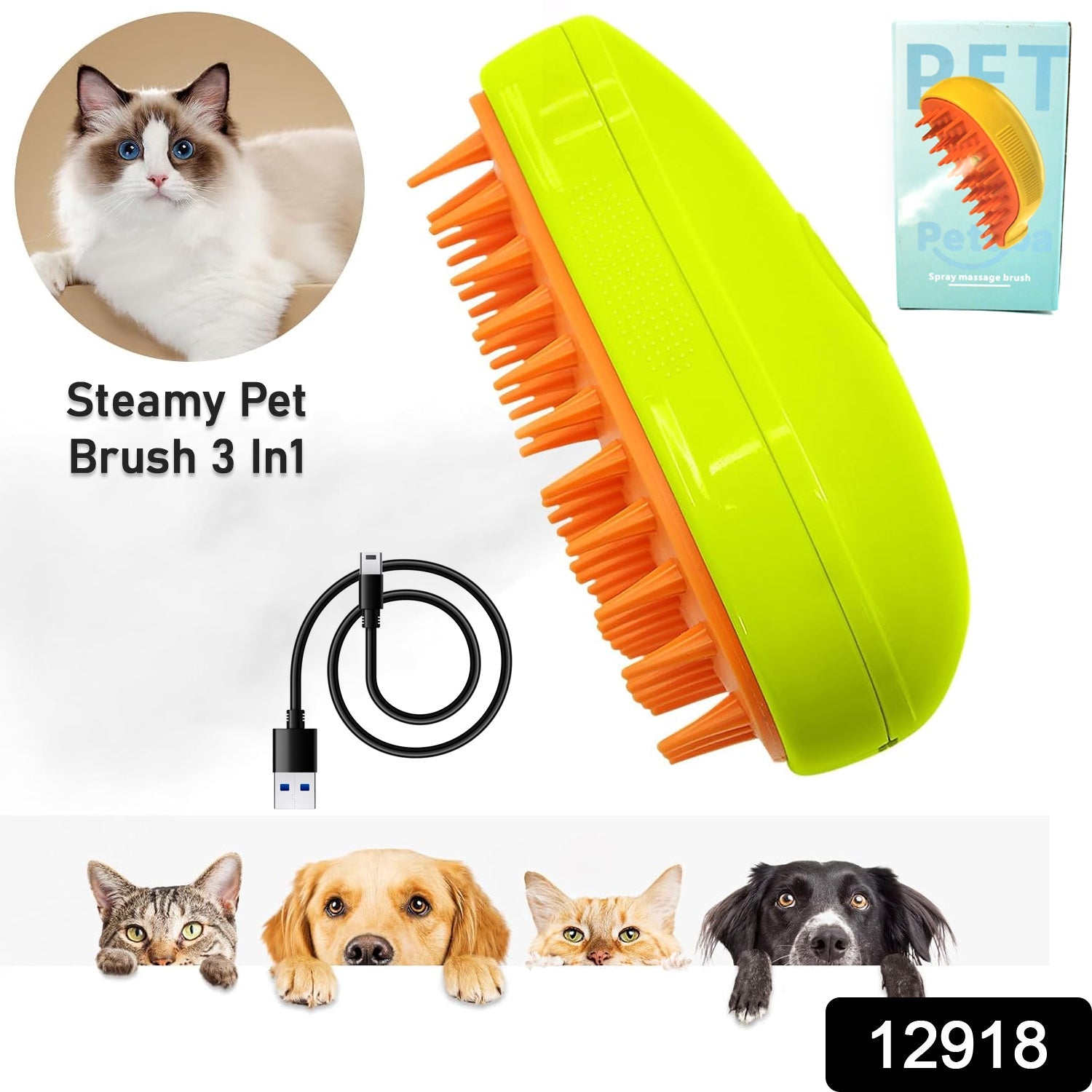 3-in-1 Cat Steamy Brush â€“ Self-Cleaning Pet Grooming & Hair Removal Comb
